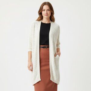 Ralph Lauren White Cable Knit Open Front Cardigan Sweater S/M